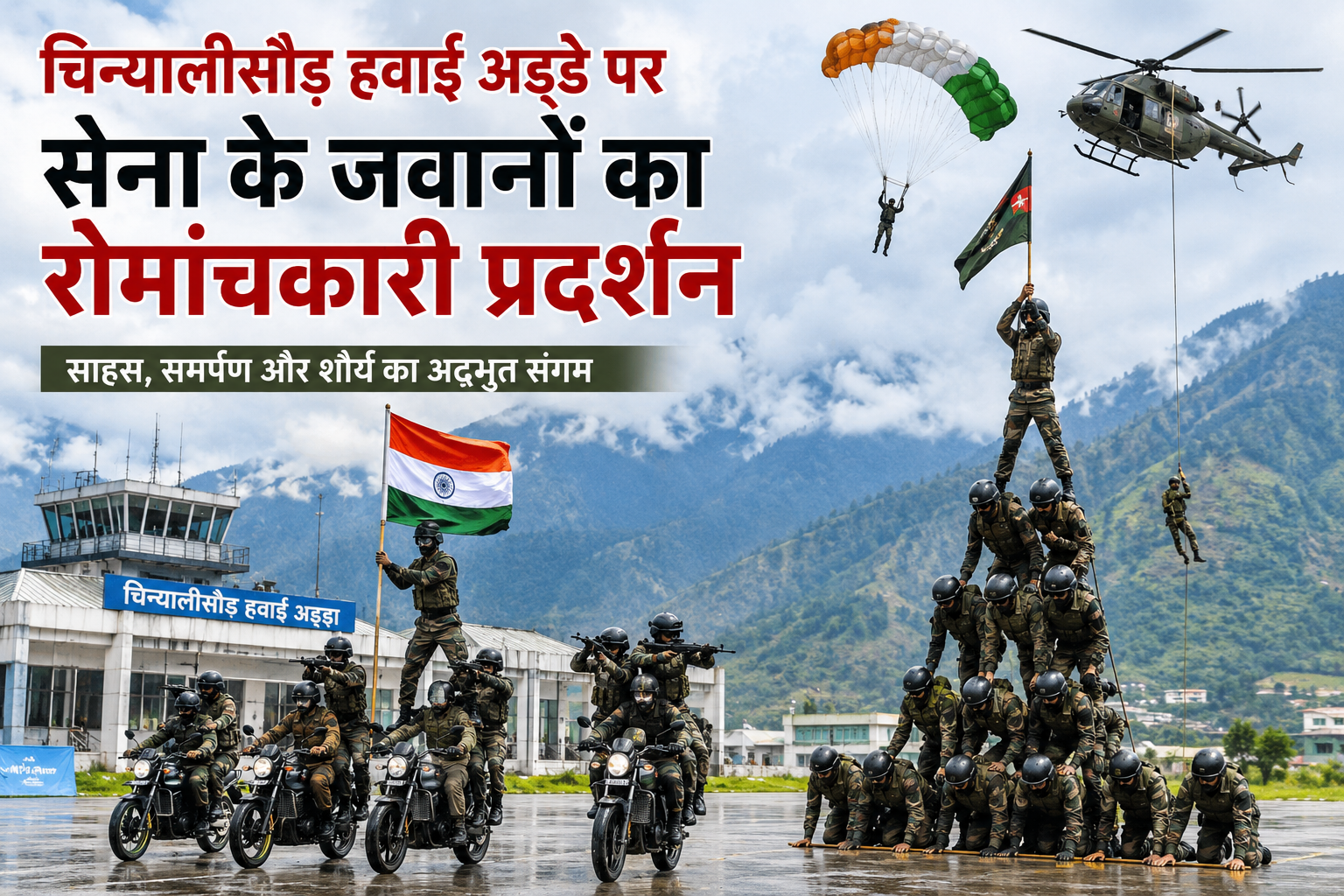 चिन्यालीसौड़ हवाई अड्डे पर सेना के जवानों का रोमांचकारी प्रदर्शन